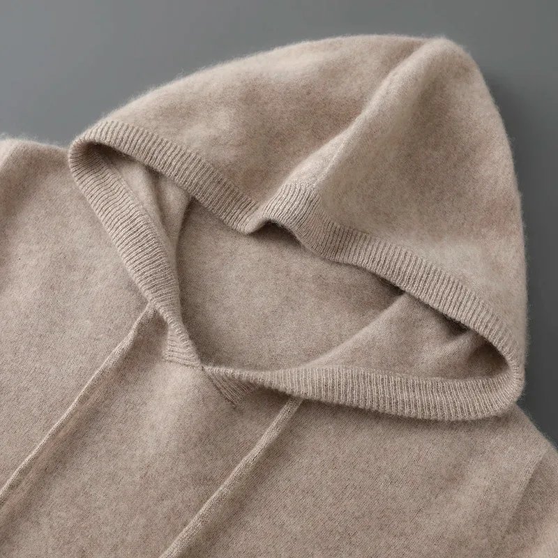 DjzDsm Herbst-Winter-Herrenpullover aus 100 % Merinowolle, dicker Kapuzenpullover, weiche Strickwaren, lässige, bequeme Wollkleidung, Oberteile