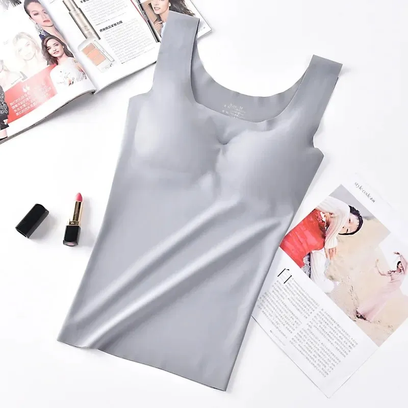 Ice Silk Tank Top Wireless Padded Lingerie Push Up Seamless Padded Vest Crop Top Tee Camisole Feminino Sleep Cami Soutien Gorge