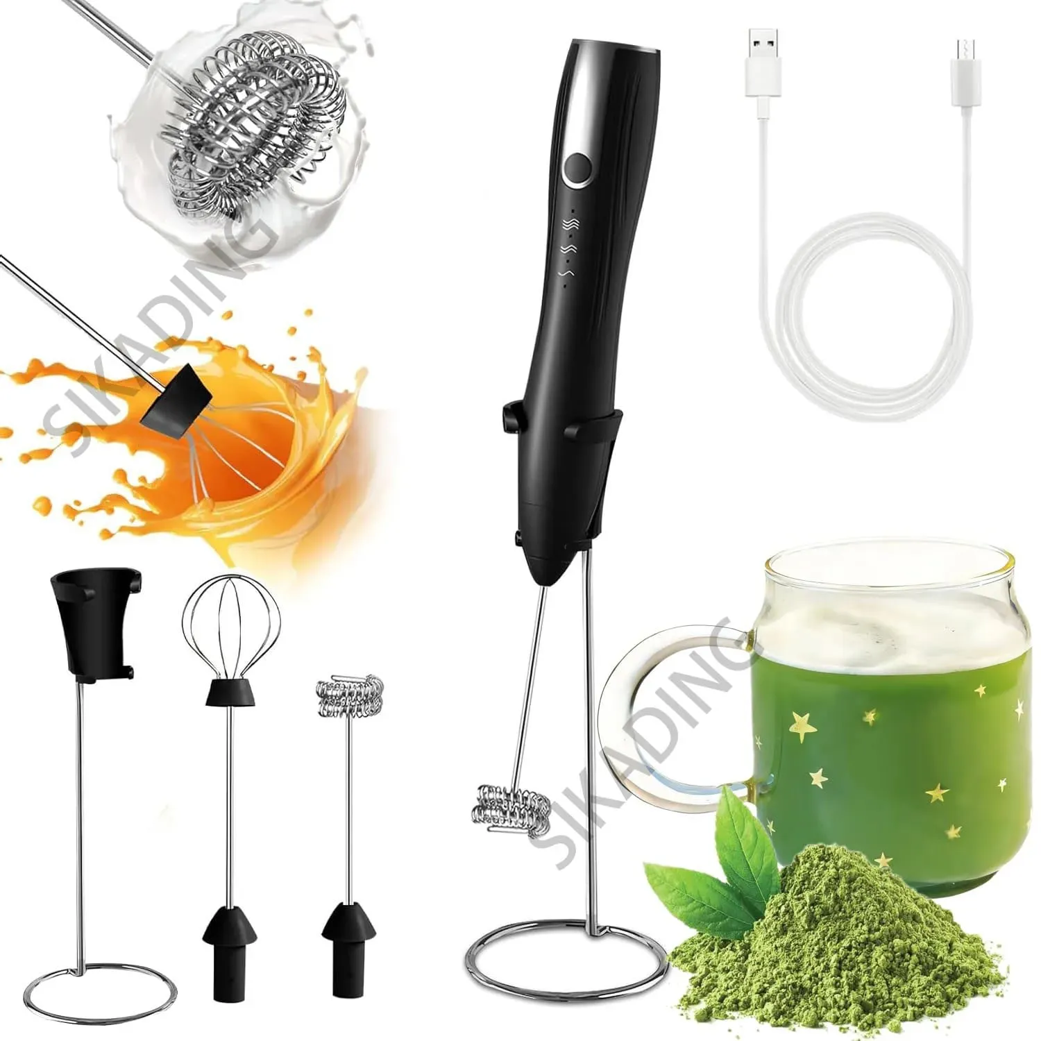 Hand Mixer Milk Frother for Coffee Matcha Handheld Foam Maker Electric Whisk Drink Mixer Rechargeable Egg Beater With Stand