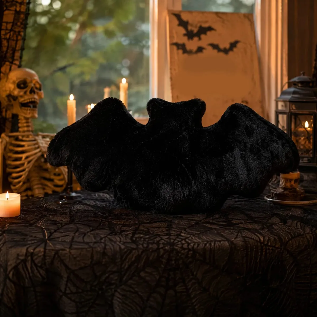 Bantal Lempar Berbentuk Kelelawar Halloween 17.72X9.06 Inci Bantal Mewah Kelelawar Halloween Bantal Dekoratif Halloween untuk Sofa Tempat Tidur Sofa Mobil — image 3