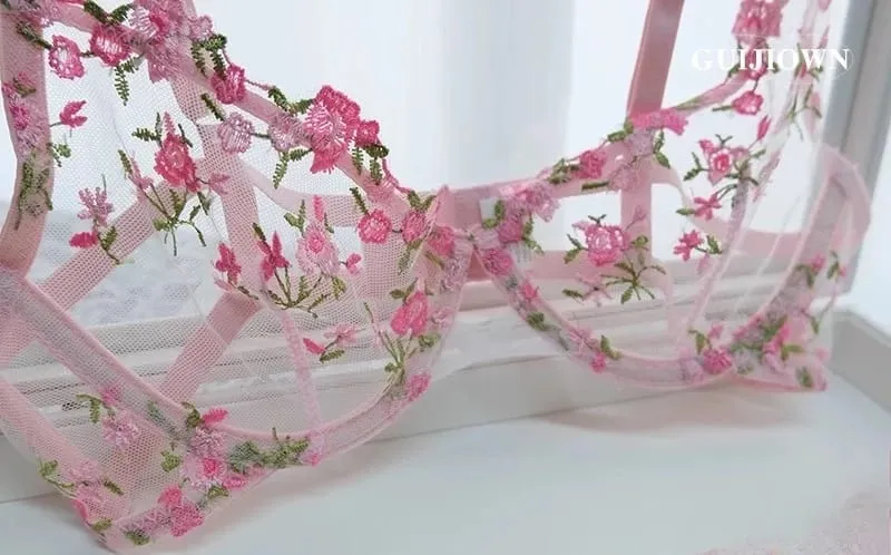 Everyday French Lace Bra Set Wireless Support Embroidered Flower Ultra Thin Breathable Comfort Hollow Out Lingerie BANERDANNI