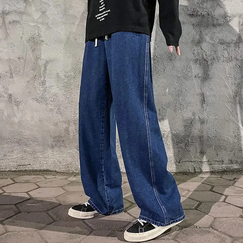 Brand Men's Jeans Korean Version Student Casual Pants High Street Straight Loose Wide Leg Jeans Black Grey Blue Baggy Jeans