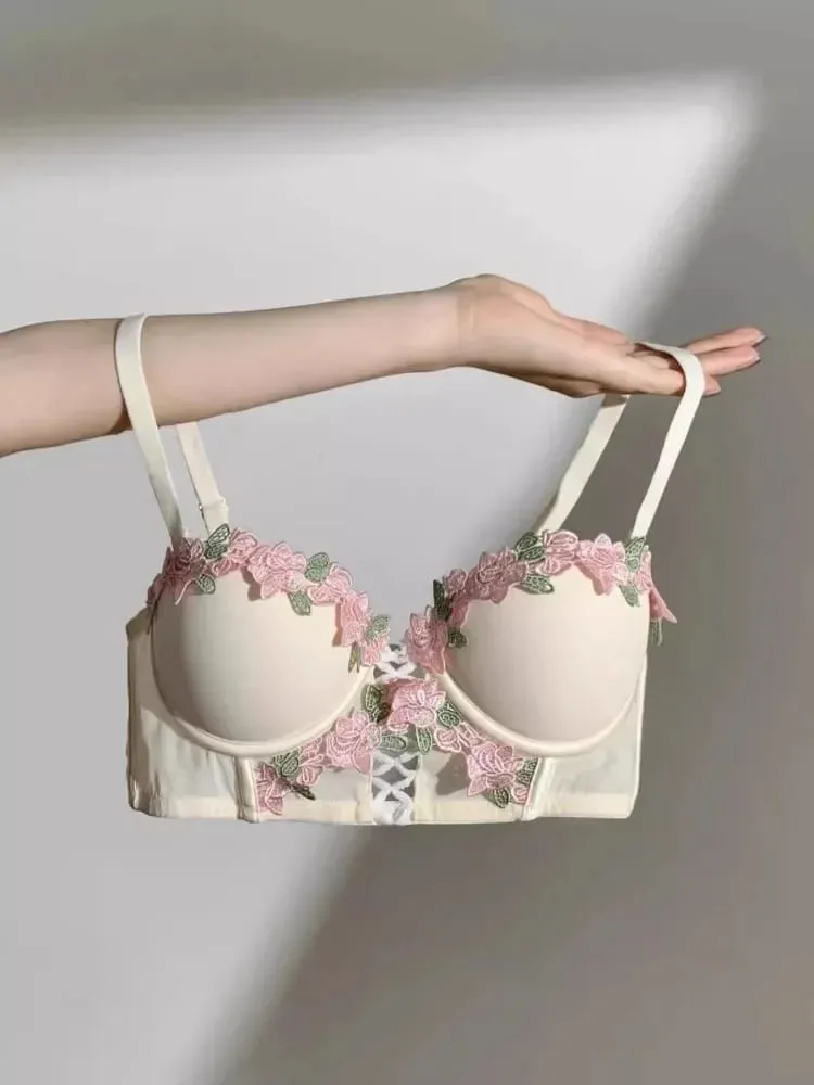 Japanese Kawaii Bralette Set for Small Bust Summer Wireless Lingerie Ultra-Thin Pure & Sensual Snug Fit Bra No Steel Rings