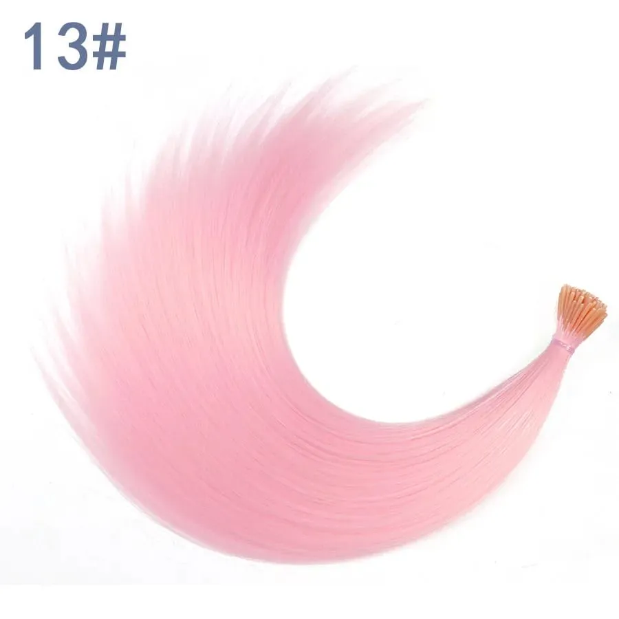 50 Strands/Pack Synthetic Colored I-Tip Stick Hair Extensions Straight Hair 16 Inch For Women High Temperature Fiber Hairpieces