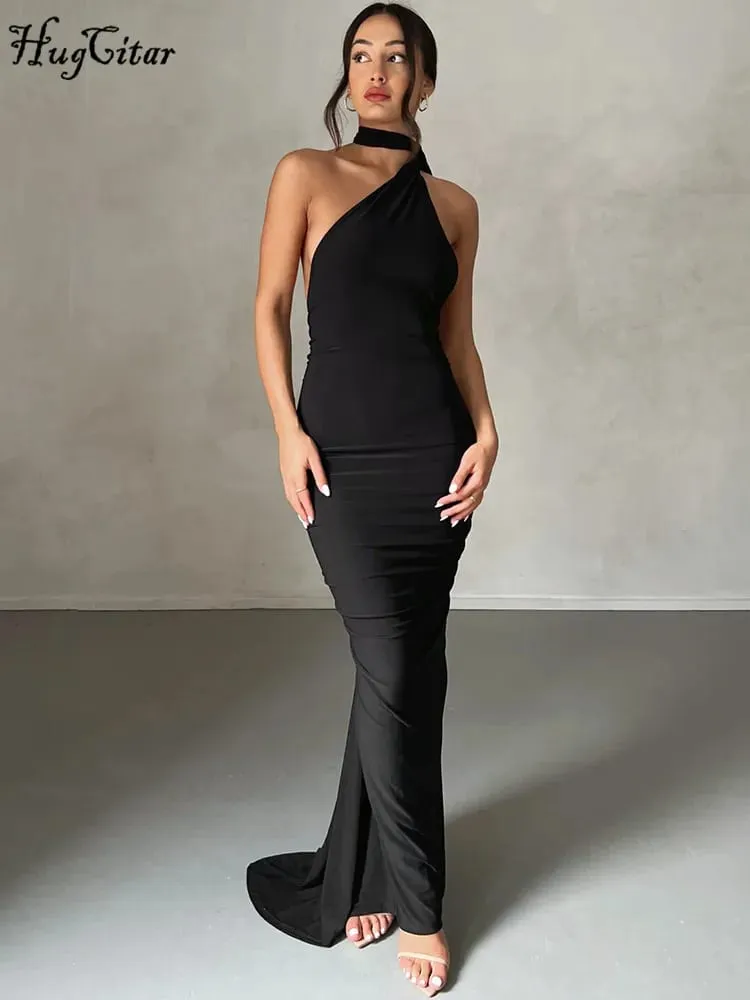 Hugcitar Een Schouder Backless Verstelbare Sjaal Lus Ruches Sexy Maxi Jurk 2025 Vrouwen Elegante Y2K Streetwear Festival Outfit — image 6