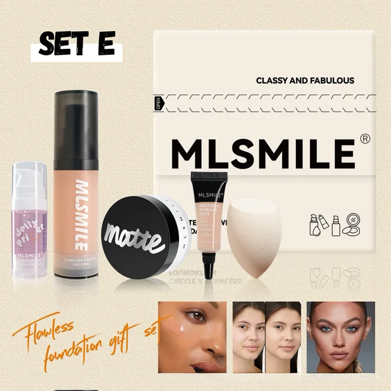 All‑in‑One Foundation Makeup Gift Set Full Coverage Concealer Setting Powder Makeup Sponge Portable Face Cosmetic Kit