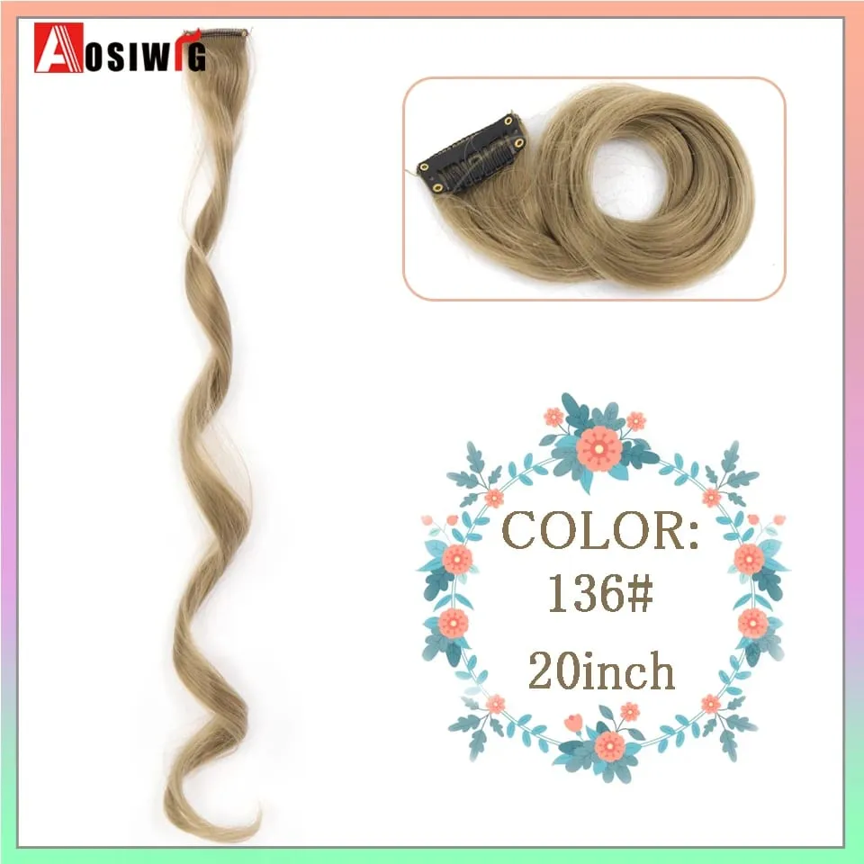 22" Synthetic Long Straight Rainbow Highlight Colored Hair Extensions Clip In One Piece Ombre Pink Purple Green Yellow For Wome
