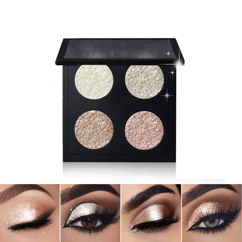 Paleta de sombras camaleão vegano de 4 cores, maquiagem de marca própria, atacado, logotipo personalizado, sombra de olhos com mudança de cor