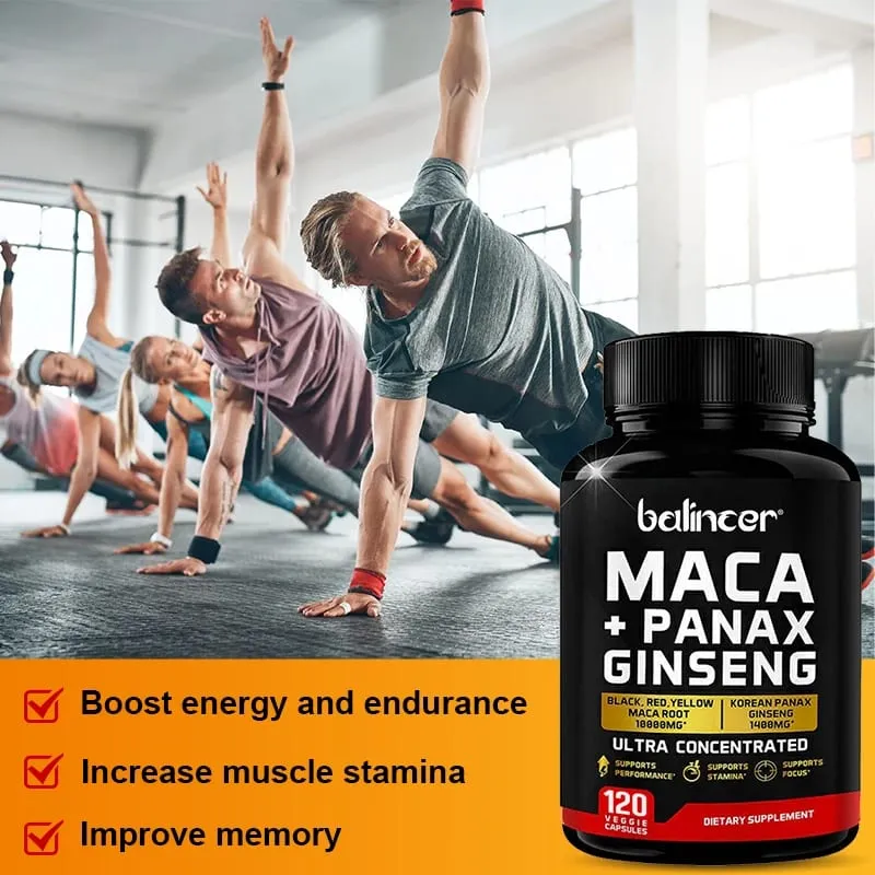 Maca & Ginseng Capsules 10000mg (Yellow+Red+Black) Extract Strength Endurance Muscle Mass Energy & Muscle Support — image 4