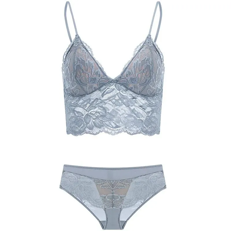 Women's French Thin Lace Wireless Set Strapless Triangle Cup Slim Invisible Bra Perfect for Big Bust To Look Smaller Daily S-xl