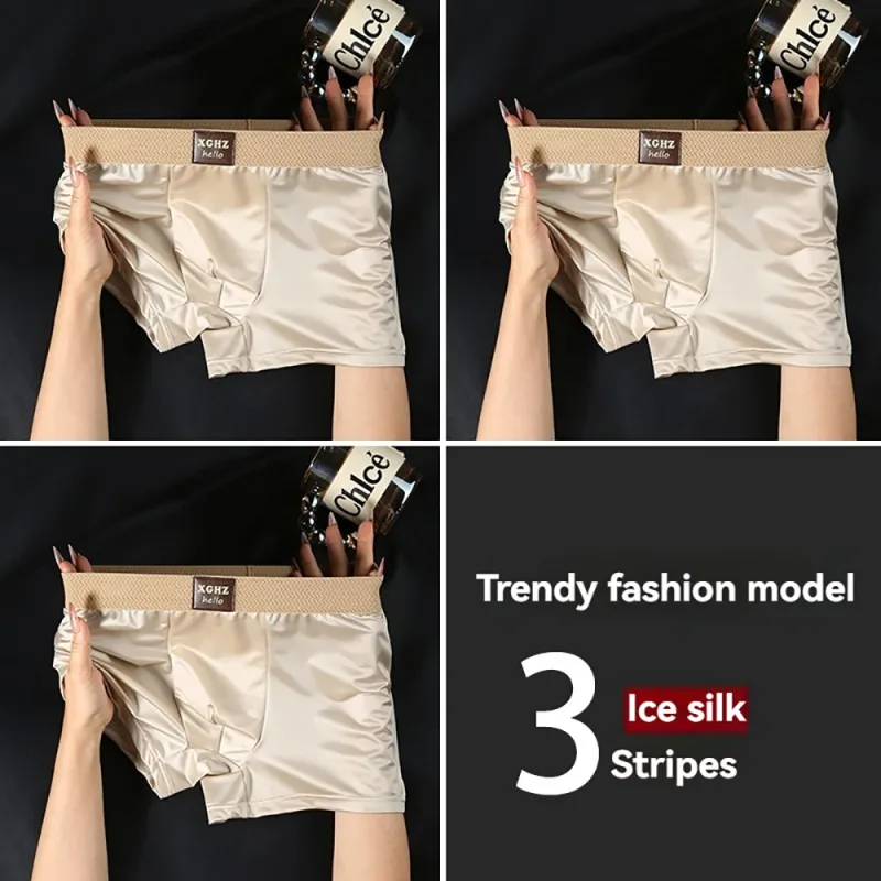 3PCS/Pack Luxury Ice Silk Satin-like Men's Panties Super Soft Boxer Homme Cool Breathable Comfortable Man Underwear Underpants