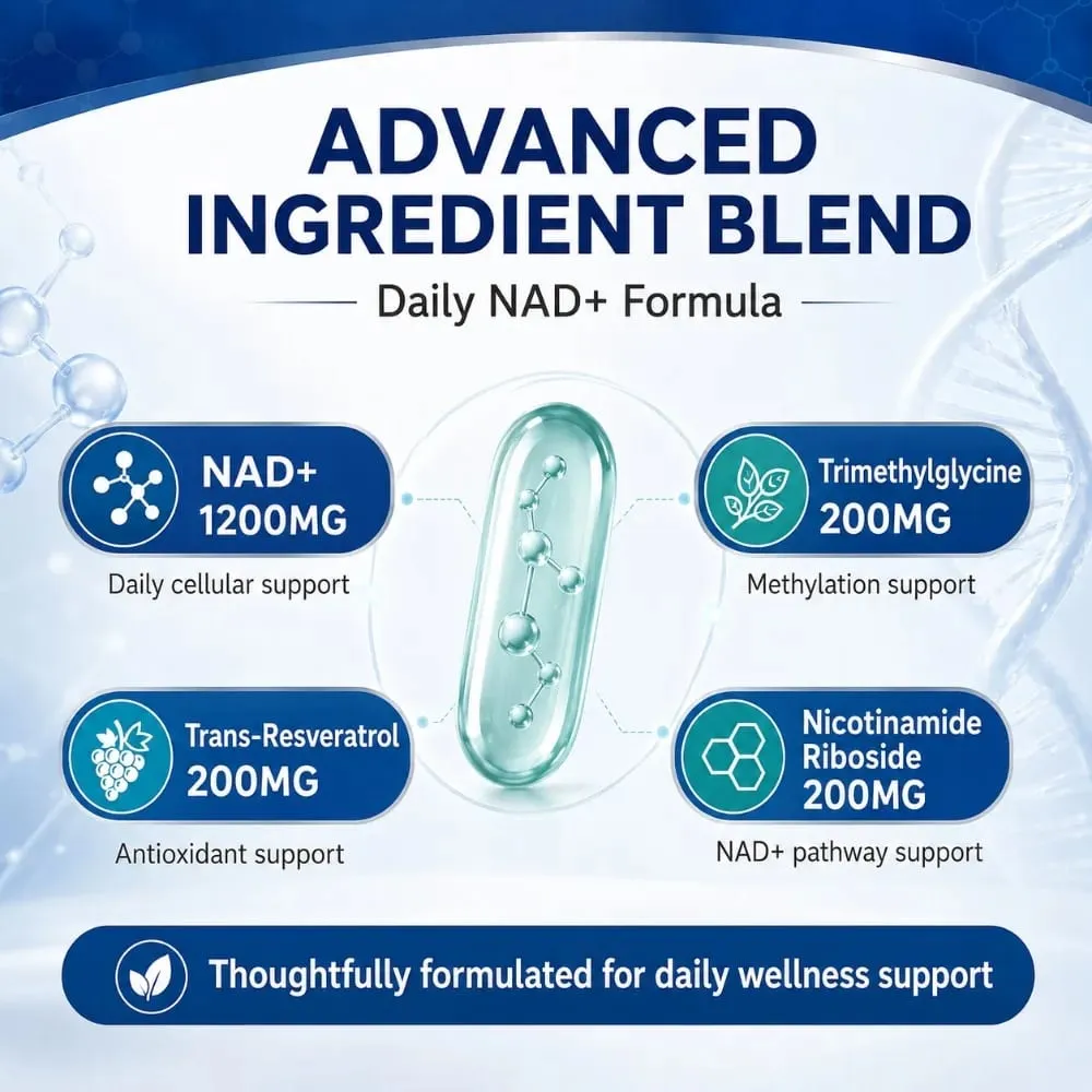 Liposomal NAD+ 1800mg Softgels Nicotinamide Riboside Trans-Resveratrol & TMG Energy Support Non-GMO Gluten-Free 60 Count
