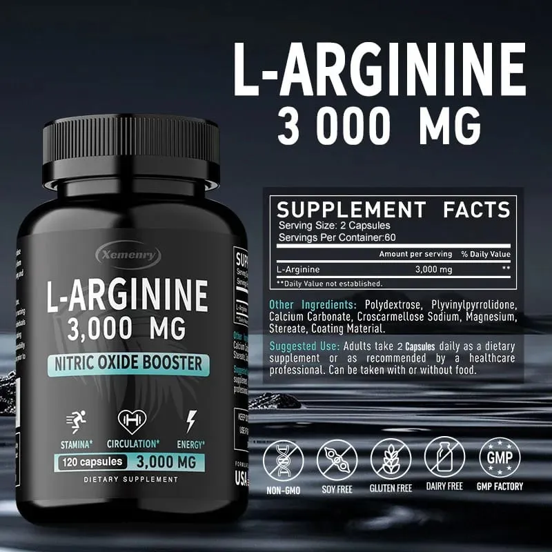L-Arginine 3000mg - Supports Muscle Growth Vascular Function Boosts Energy Improves Endurance and Promotes Blood Circulation — image 3