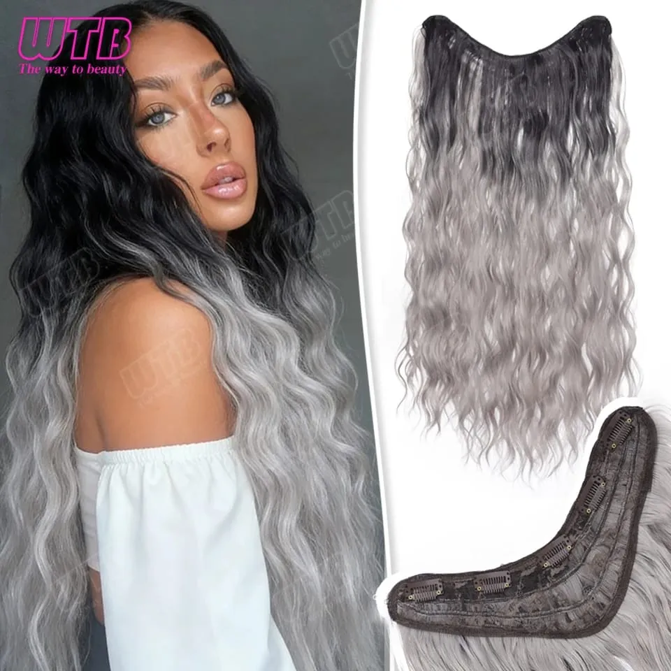WTB Gradient Color Hair Extensions Synthetic Wig BB Clip Style Water Wave Pattern Suitable for Women's Daily Wear and Holidays — image 8
