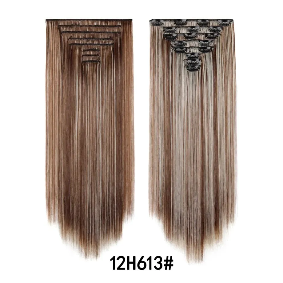 24 Inch 8Pcs Clip in Hair Extensions Long Straight Hair Extensions Soft Synthetic Hairpieces for Women Daily Fashion Hairstyle