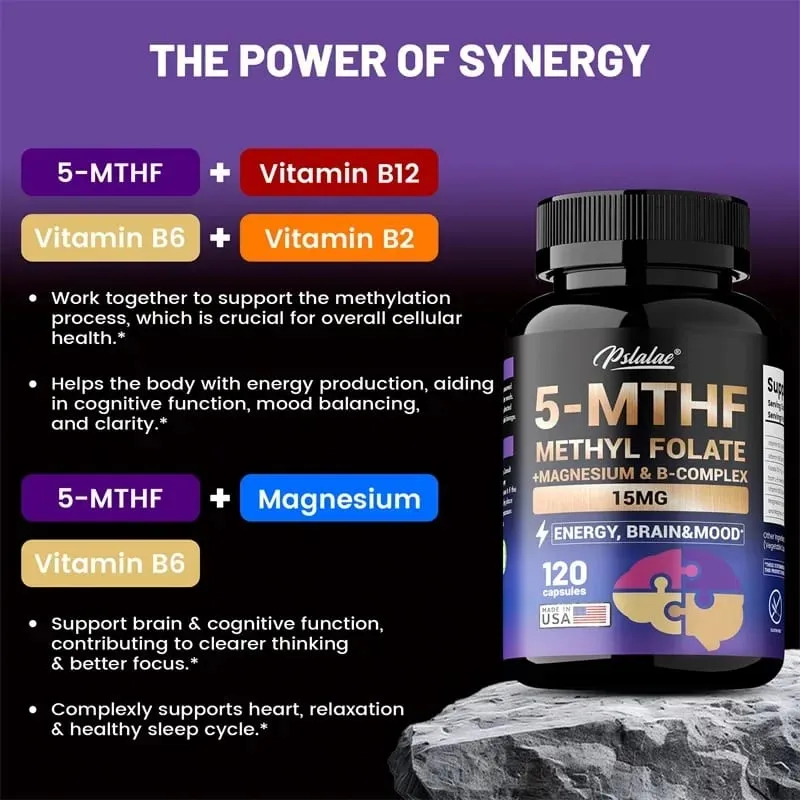 5-MTHF Methylfolate Supplement - Enhances Memory Focus and Clarity Boosts Cognitive Function Energy Brain and Mood Support
