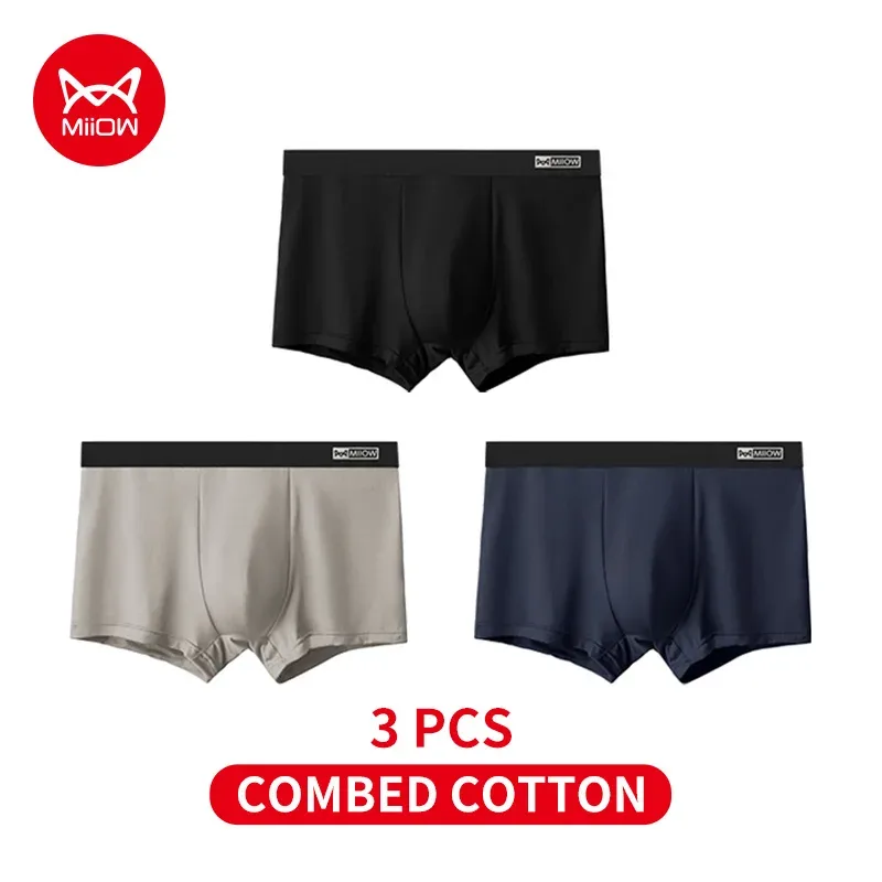 MiiOW 3Pcs Organic Cotton Men Underwear Boxer Shorts Antibacterial Seamless Underpants Male Panties Gift For Men Boxershorts New