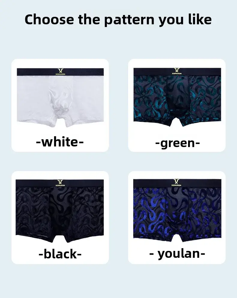 Boxer floqué en maille transparente pour hommes, 2 pièces, avec large ceinture élastique, très extensible, multicolore en option, grande taille, sous-vêtements masculins