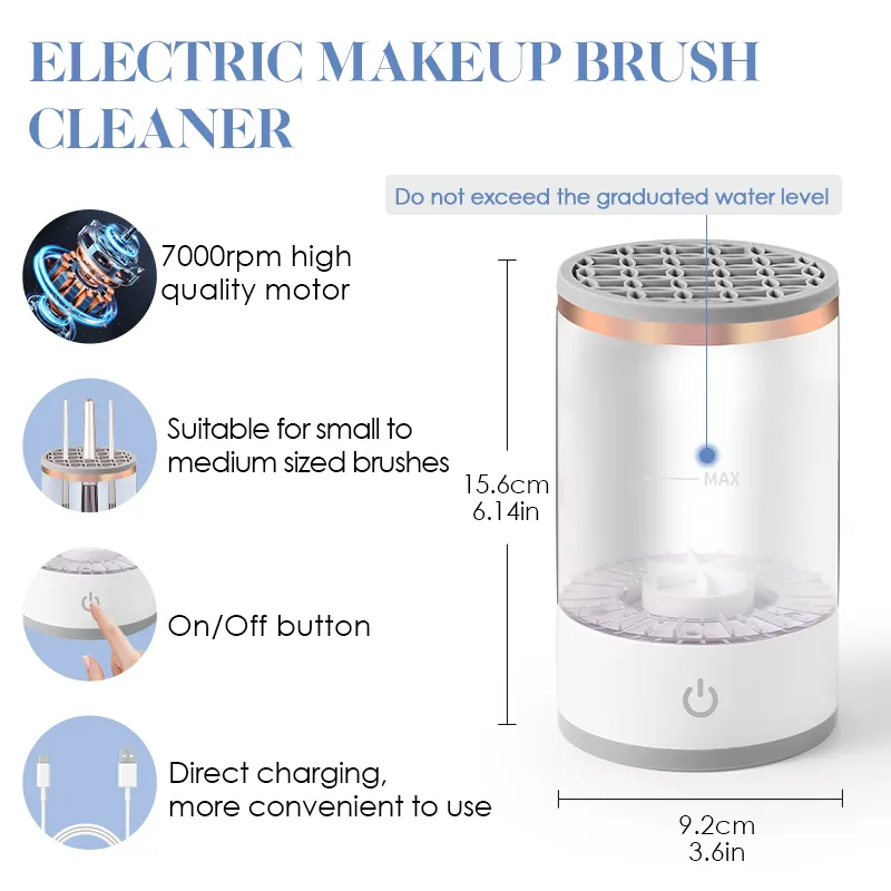 Bærbar USB Makeup Brush Cleaner 3 i 1 elektriske kosmetiske børster Rengøring Tørretumbler Værktøj Automatisk vask Makeup Cleaner til kvinder