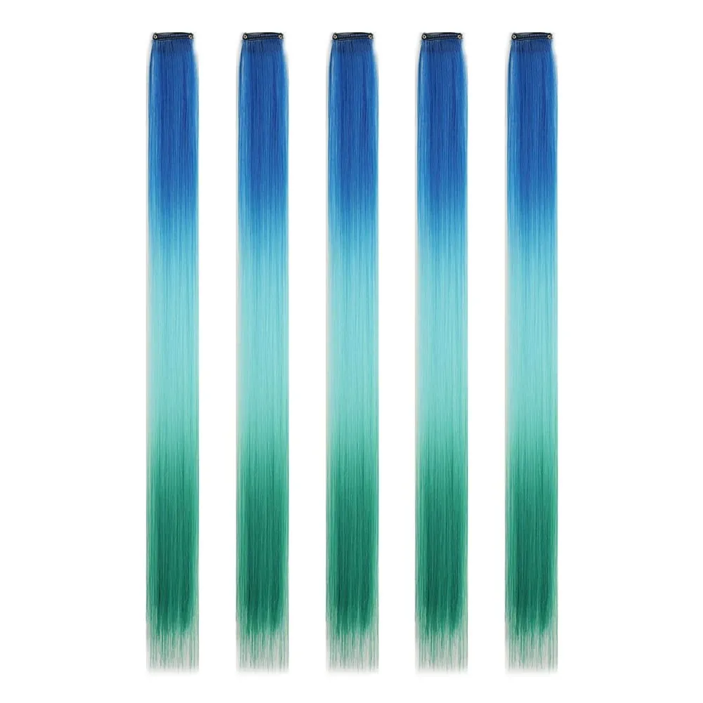 5PCS/set Clip in Hair Extensions Synthetic Hairpieces Colored Party Highlights for Girls 18 inches Multi-colors Straight Hair