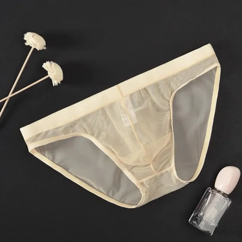 Men Seamless Ice Silk Briefs Low-rise Ultra-Thin See-through Panties Solid Color Quick Drying Underwear