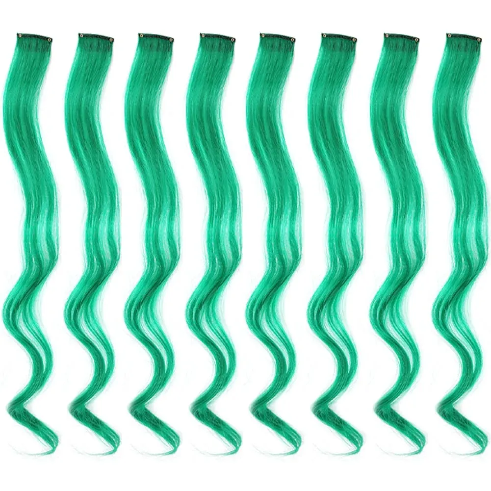 20 Inch Colourful Curly Wavy Party Highlights Clip in Synthetic Hairpieces 8 Pack Curly Colored Hair Extensions for Women