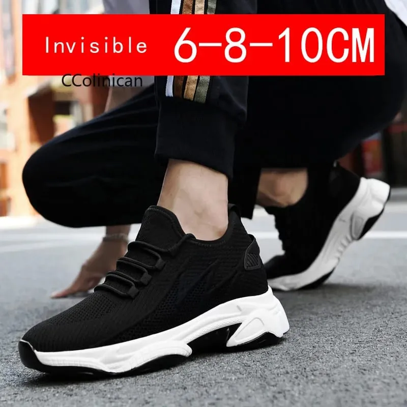 Men's Invisible Height Increasing Casual Shoes 10cm Elevator Breathable Mesh Upper Walking Shoes with Soft Bottom