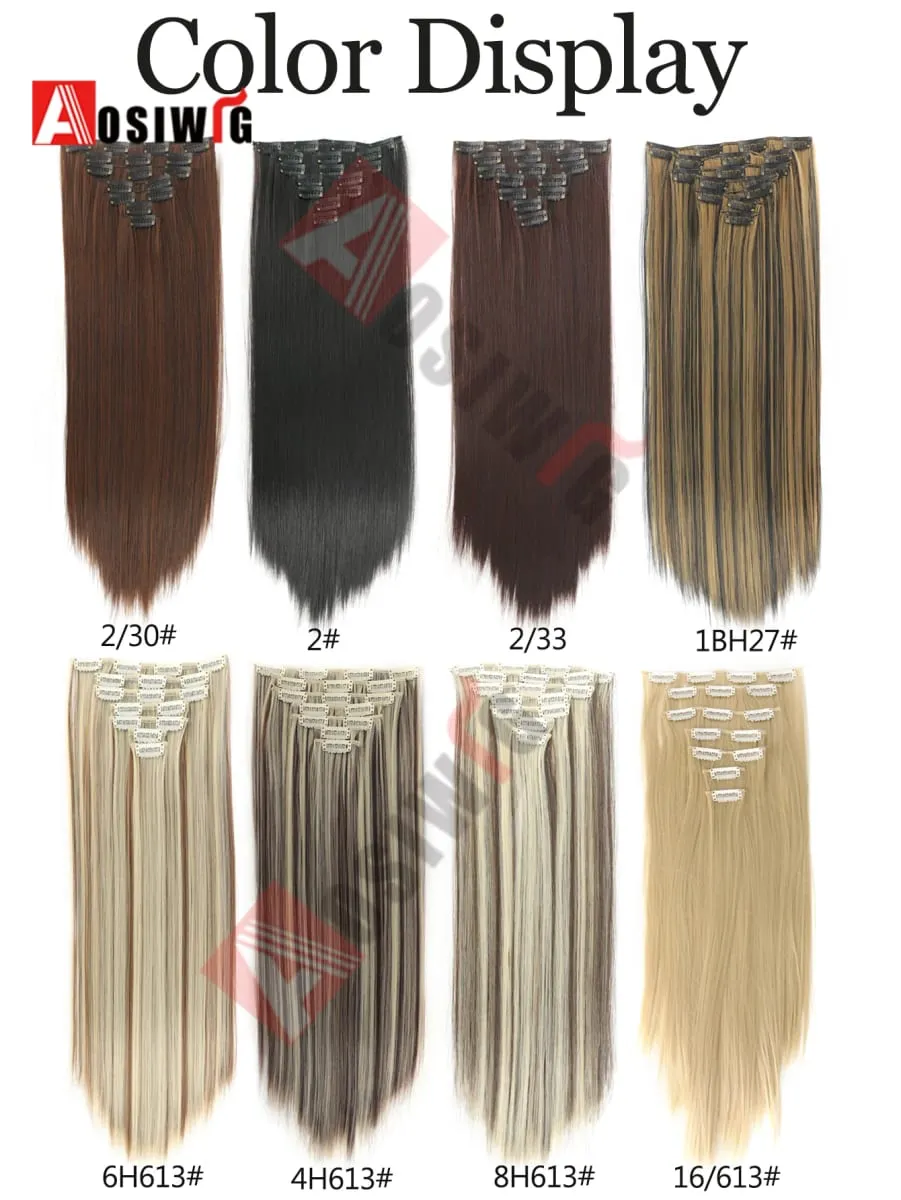 18-32Inch 16 Clips in Hair Extensions Long Straight Hairstyle Synthetic Blonde Black Hairpieces Heat Resistant False Hair Daily
