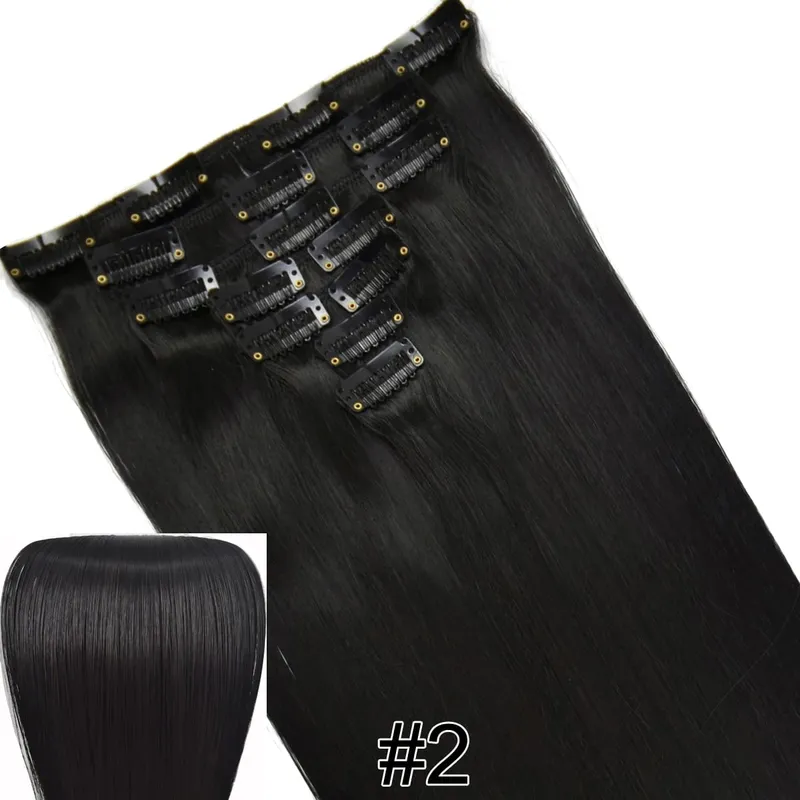 Synthetic Hair Fiber Heat Resistant130gr Straight clip in Hair Extensions 7006