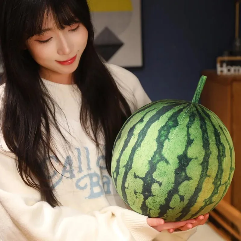 3D Simulated Watermelon Hug Pillow Round Long Watermelon Soft Plush Toys Fruit Sofa Cushion Suitable For Home Kids Gifts