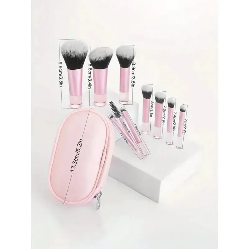 10pcs Pink Makeup Brush Set for Beginners Mini Portable Foundation Eyeshadow Brushes with Crystal Handle Includes Brush Pouch — image 3