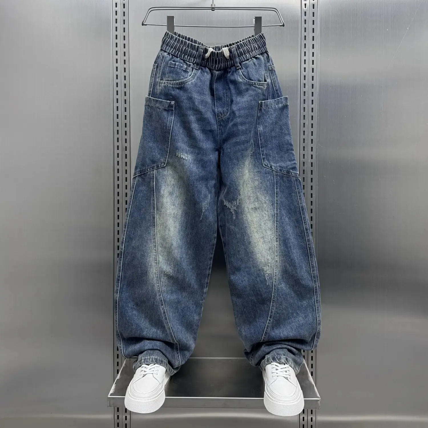 Men's 2025 Autumn New Scimitar Jeans Fashion High Street Casual Loose Straight Drawstring Baggy Korean Luxury Harlan Pants — image 9