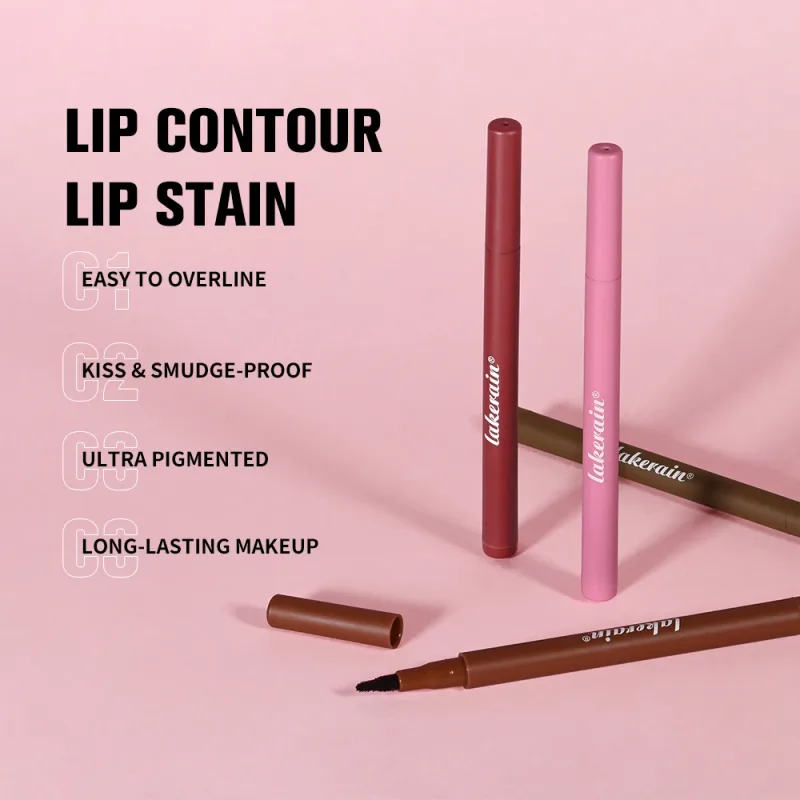 2-in-1 Lip Contour Lip Stain Pen Smudge-proof Non-stick Cup Moisturizing Lip Makeup Cosmetic Dual-Sided Tip Lip Stain & Liner — image 4