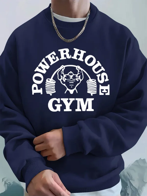 Powerhouse Tập Gym In Chữ Cái Nam Áo Nỉ Mùa Đông Nỉ Ấm Áo Hàn Quốc Rời Cổ Tròn Áo Chui Đầu Hip Hop Nam Quần Áo