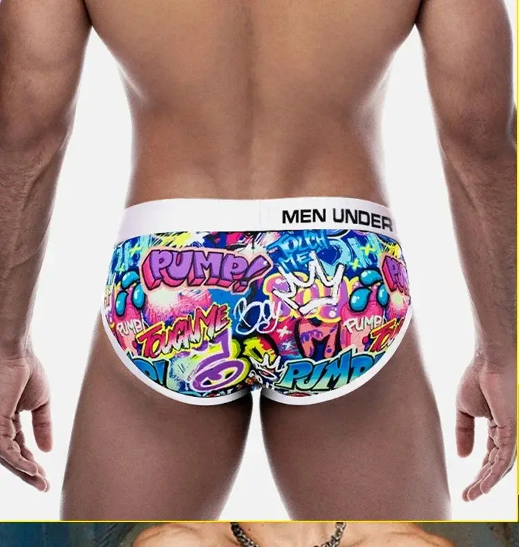 1- 4PCS Men's Cotton Nylon Blend Boxer Briefs All-Over Graffiti Print Wide Elastic Waistband Non-Tight Fashion Sport Underwear