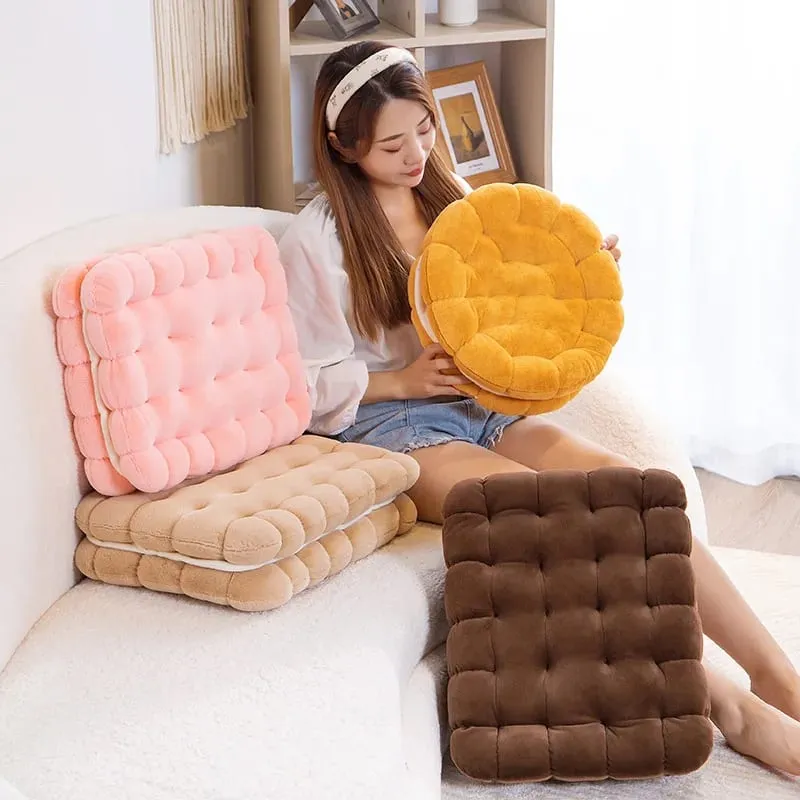 New Simulation Little Biscuits Doll Cushion Stuffed Round Cookie Plush Toys Creative Soft Pillow Chair Car Seat for Kid Gifts
