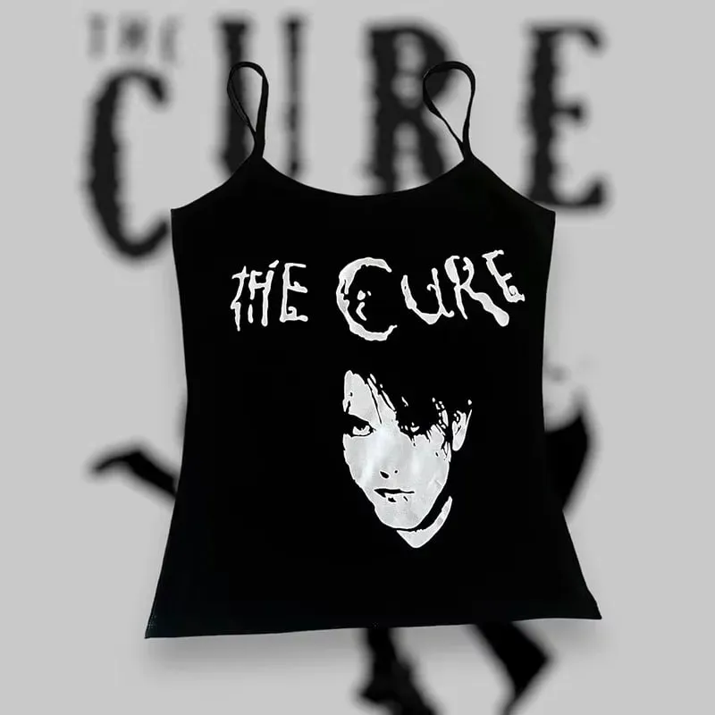 Women Gothic Spider Web Print Cami Tank Top Sleeveless Spaghetti Strap Y2K Slim Cropped Camisole Dark Punk Streetwear Tops