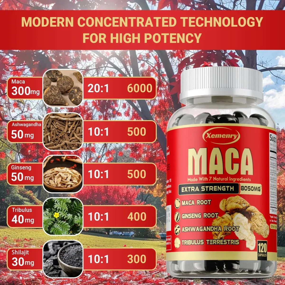 Maca Root Capsules - with Ginseng & Ashwagandha to Support Energy Endurance and Performance Muscle Mass Improve