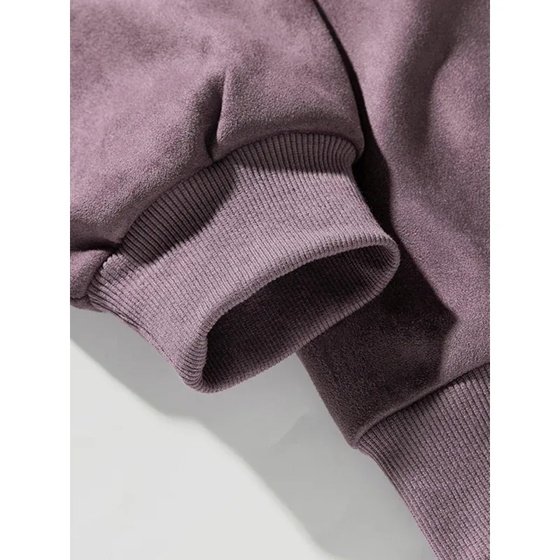 Jenama Ungu Sweatshirt Mans Suede O Leher Musim Gugur Musim Sejuk Longgar Baju Sweatshirt Lelaki Kasual Lengan Panjang 2026 Top Lelaki Baharu — image 3