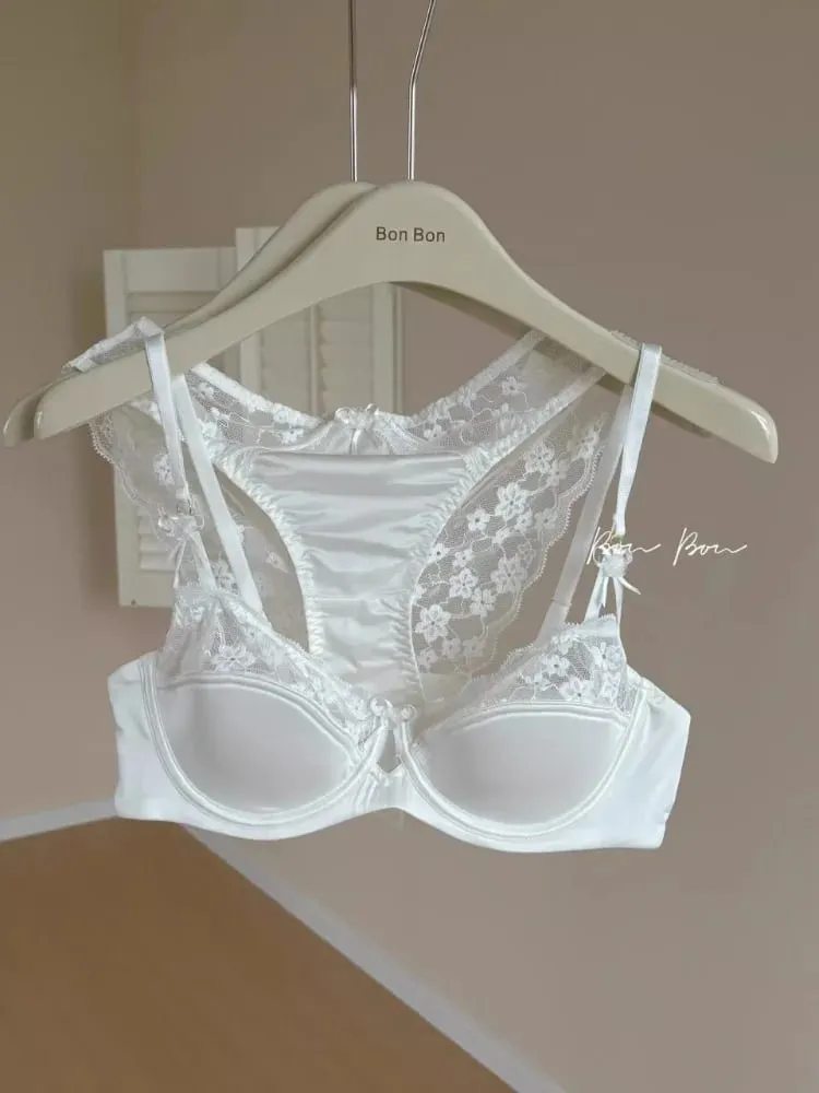 Early Spring Teen Girls Pure Desire Lingerie Set U-Back Soft Support Satin Stitch Lace Comfort Underwear Anti-Sag for Youth