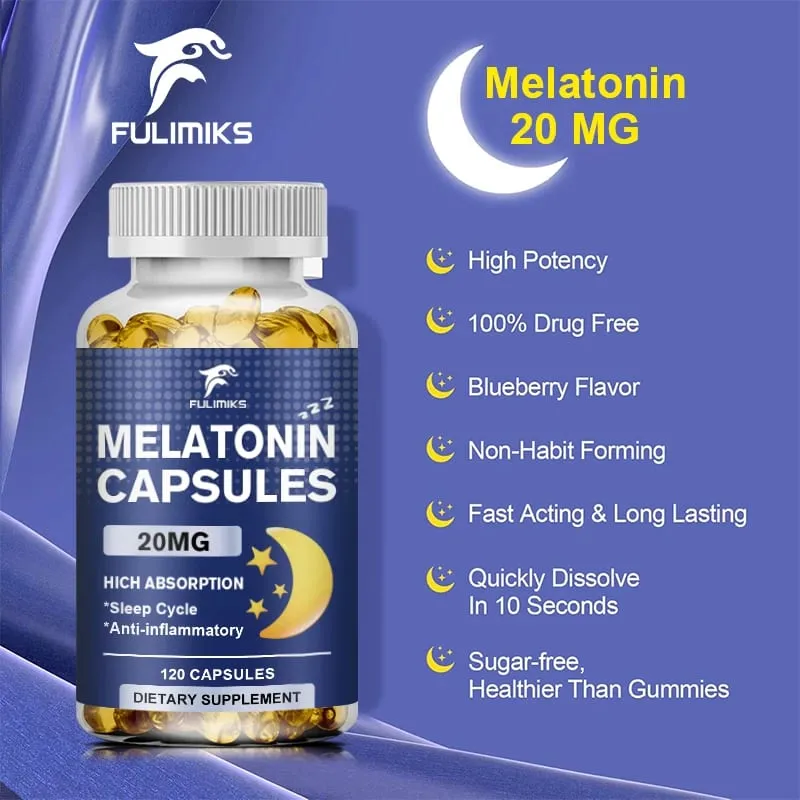 Mélatonine 20 mg Complément Alimentaire Sommeil 120 Capsules Arôme Fraise Contient de la Mélatonine - Sommeil Sain