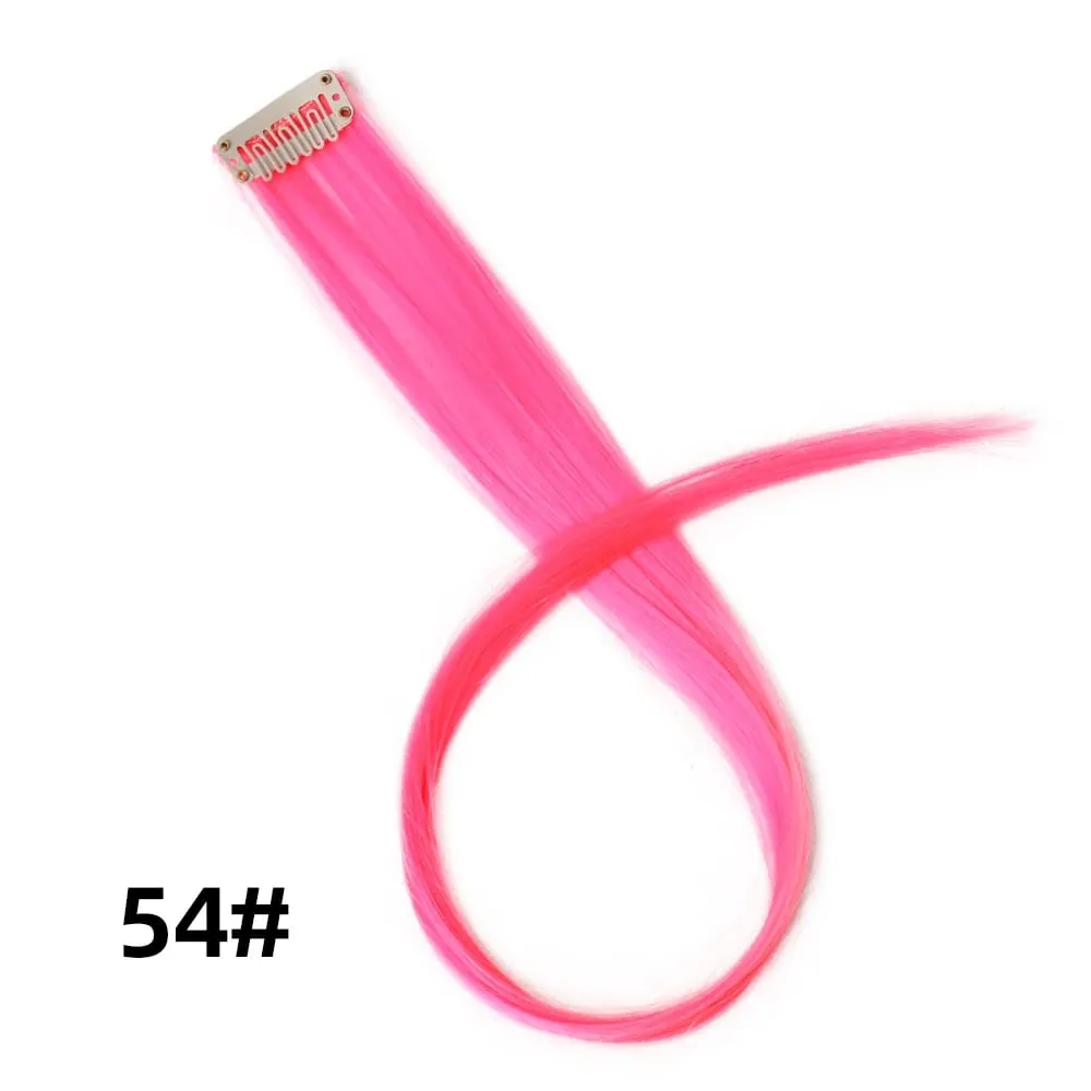Lige farvet hårstykke Hair Extensions Clip In Highlight Regnbuehår Pink Blå Lilla Syntetisk på klips til kvinder piger — image 60