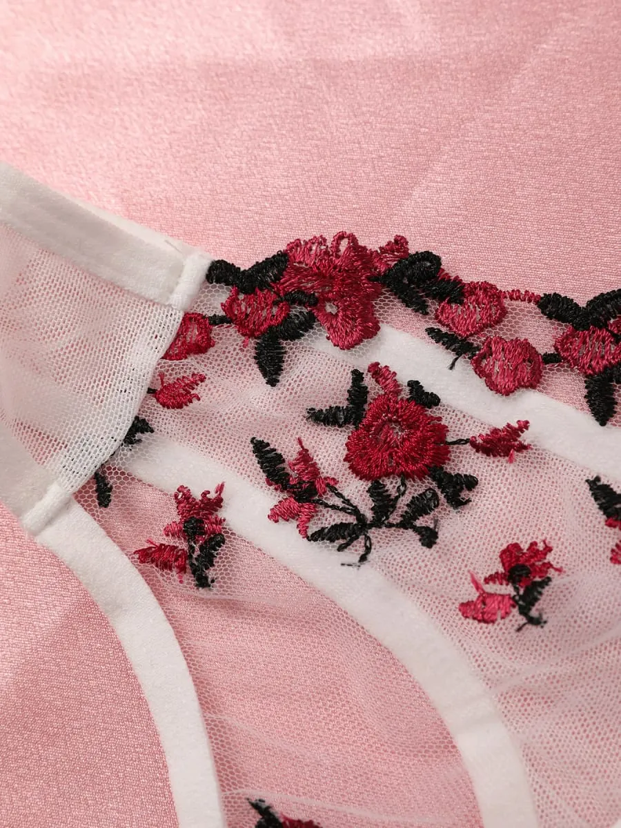 Conjunto de sujetador y bragas de lencería de encaje sexy, ropa interior para mujer, conjunto de Bralette con bordado de flores