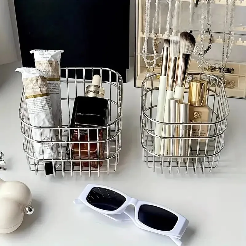 Stainless Steel Comestic Tools Storage Basket Multi-Purpose Makeup Brushes Skincare Tools Perfume Organizer Cosmetic Sorting Box
