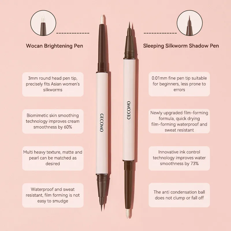 3D star eye double head silkworm pen keep makeup lasting waterproof and not easy to stain brighten — image 4