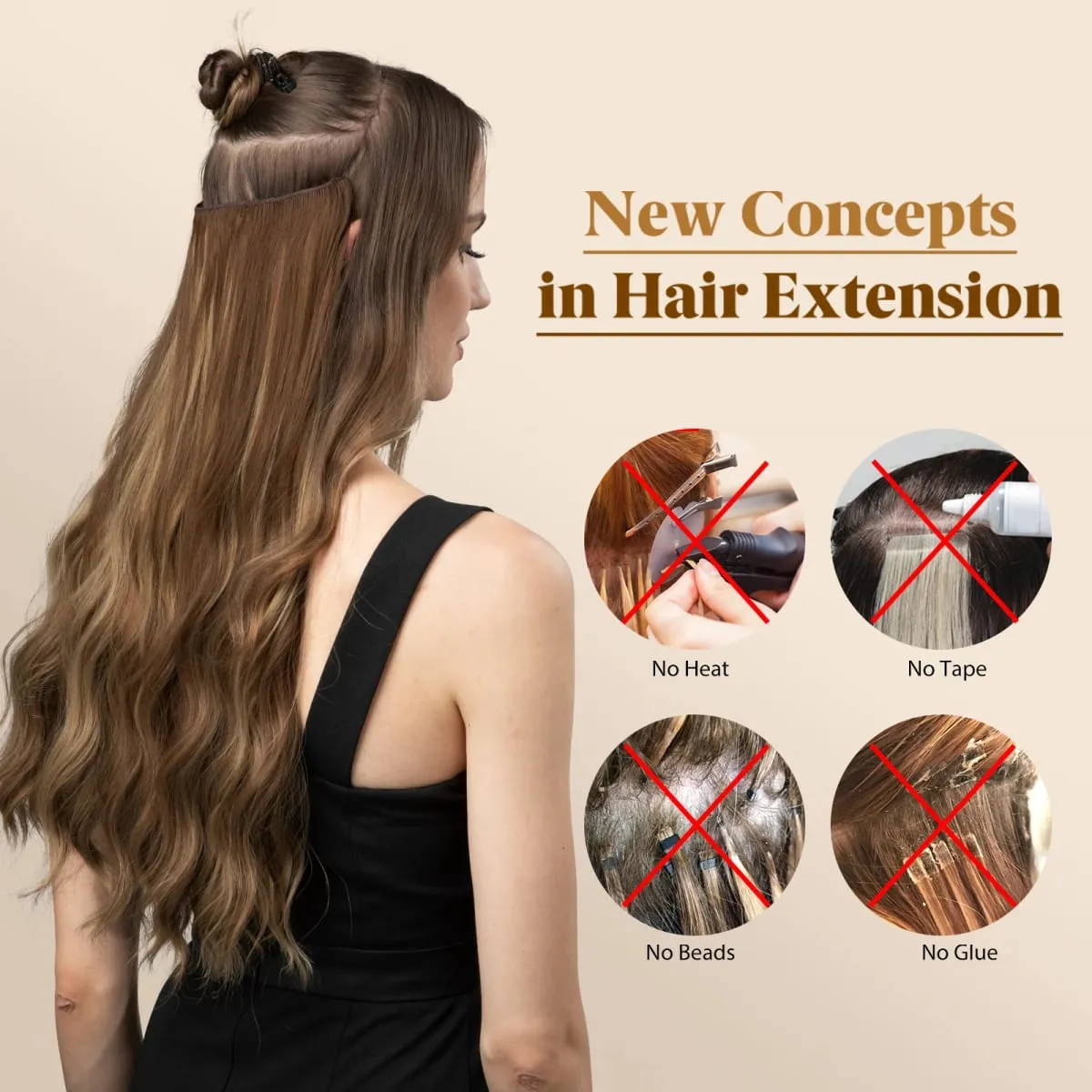 Synthetic Wave Invisible Wire With Clips Hair Extensions Fish Line Natural Blonde Clip In Hairpiece Fake Hair Piece