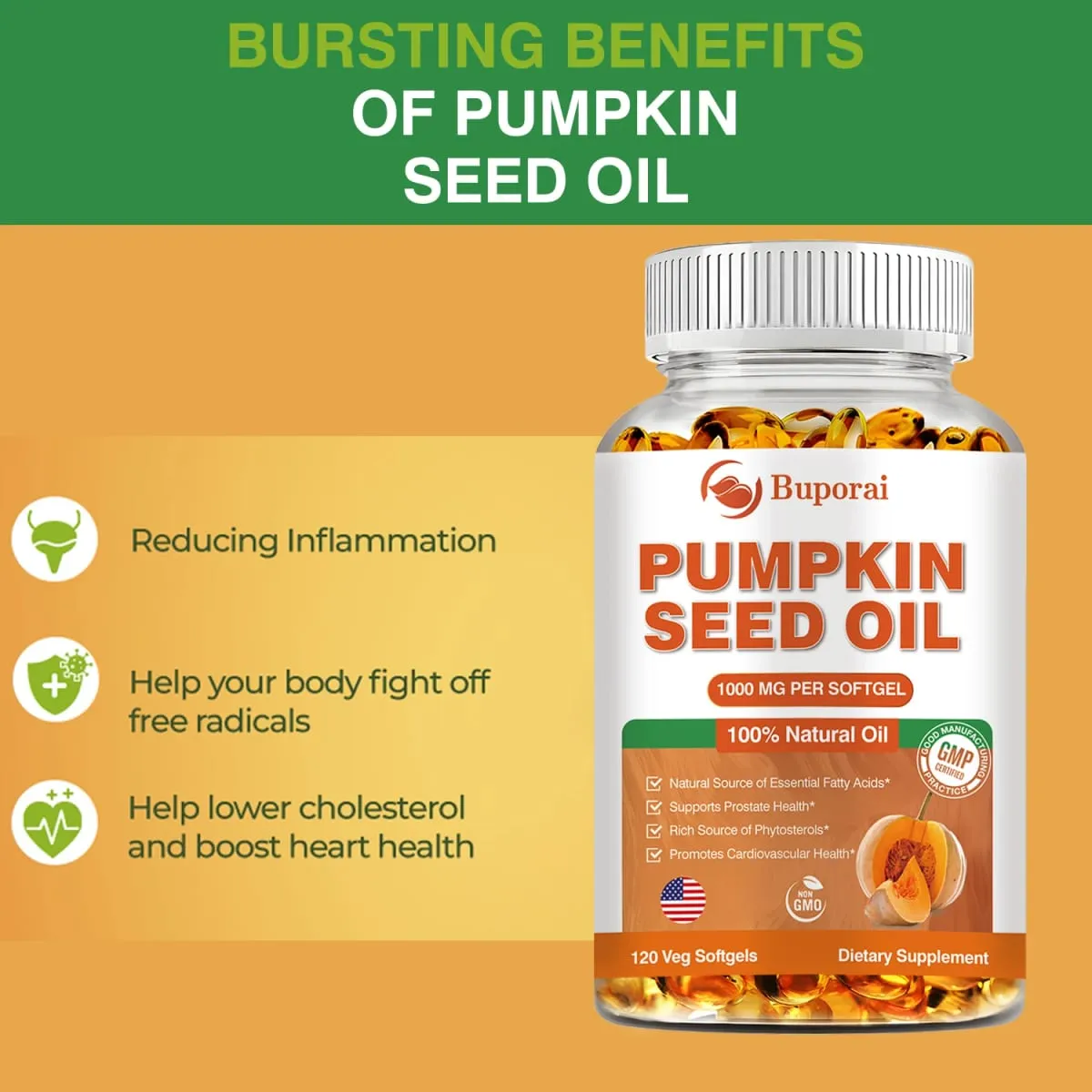 Pumpkin Seed Oil - Promotes Hair Growth Urinary Tract and Prostate Health Cardiovascular Support