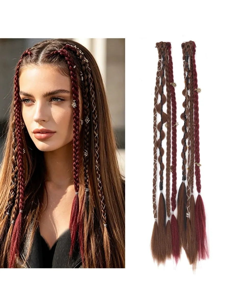 Ombre Synthetic Boho-style Small Twisted Braided Hair Extensions For Women Wig Braids BB Clip-on Spicy Girl Brown Boxing Braids