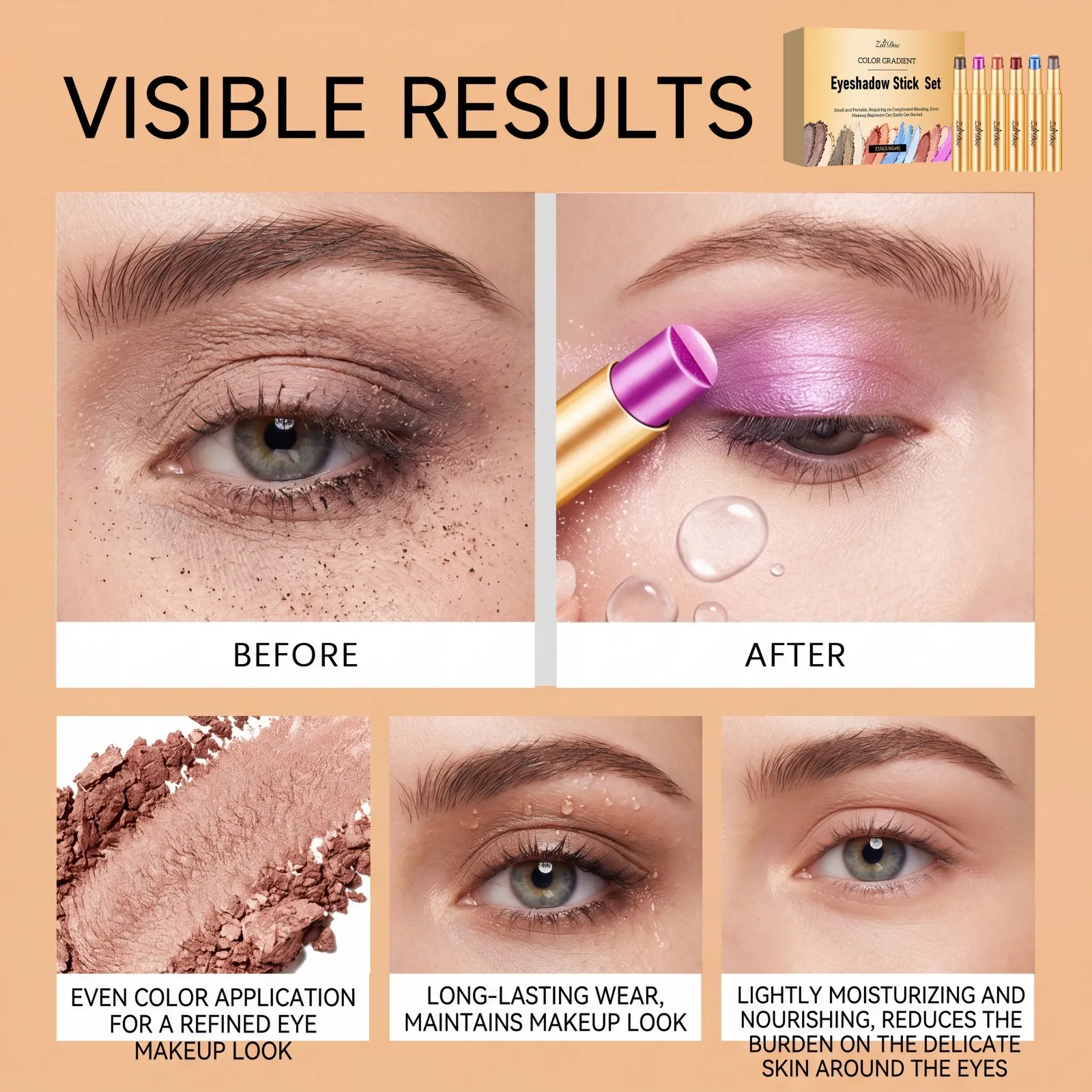 6pcs Multi Color Eyeshadow Stick Set Long Lasting Smooth Blendable Moisturizing Non Drying Beginner Friendly Eye Makeup Women