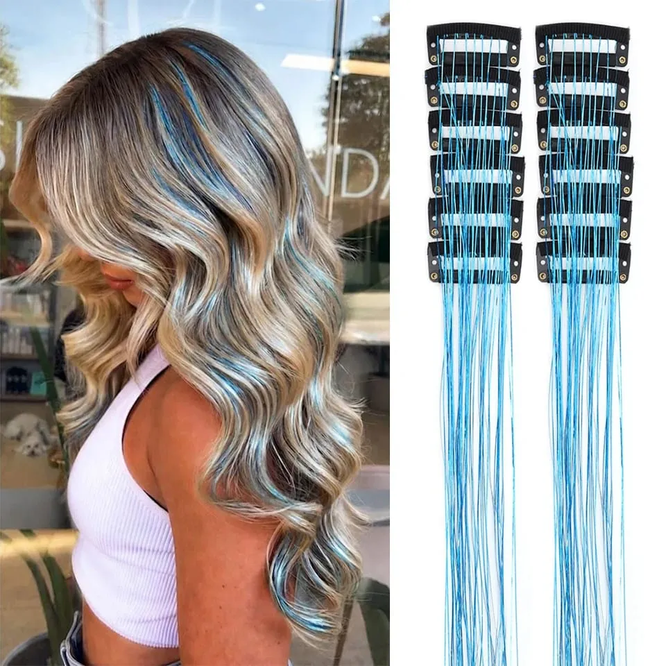 Hair Tinsel Pack Of 12 Pcs Colorful Glitter Hair Accessories Clip In Hair Tinsel Extensions Synthetic Hair Accessories — image 9